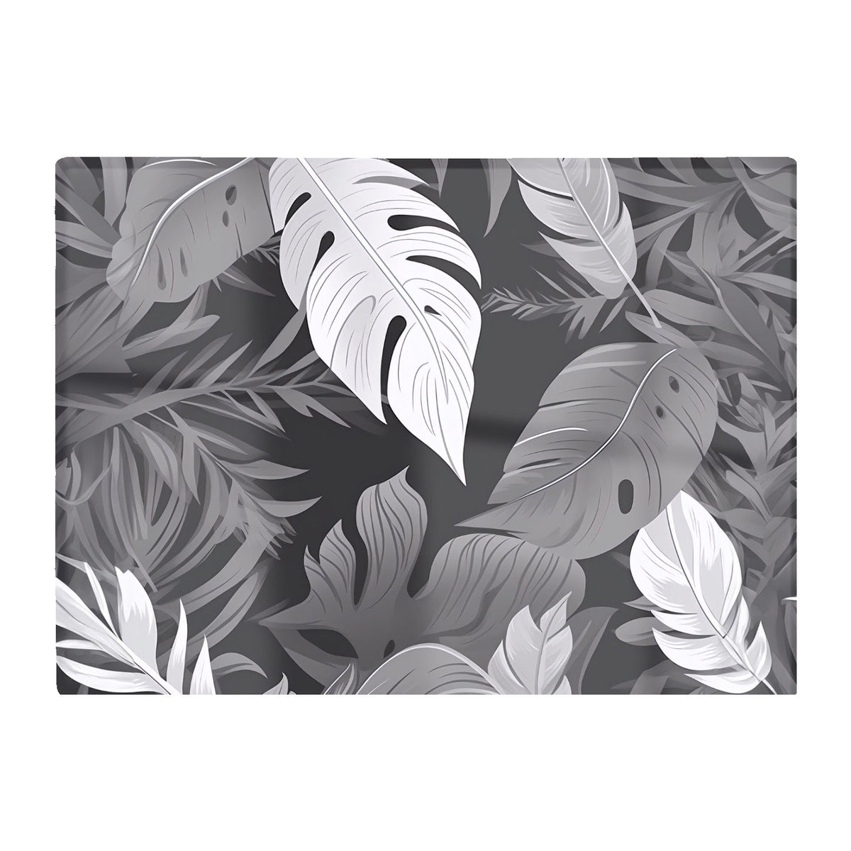 Black White Tropical Leaves Glass Chopping Board