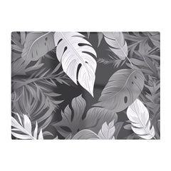 Black White Tropical Leaves Glass Chopping Board