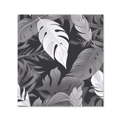 Black White Tropical Leaves Kitchen Splashback