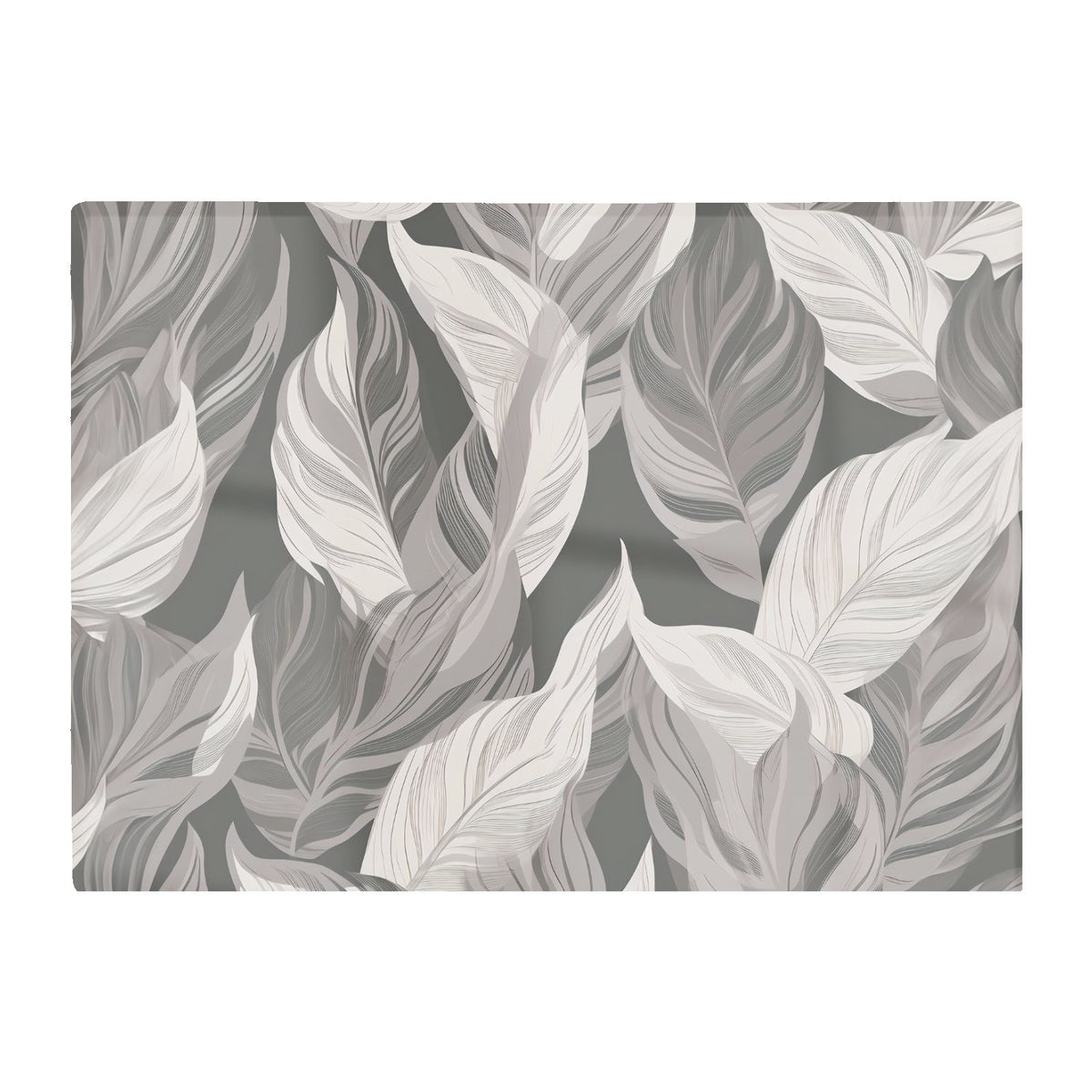 Grey Floral Leaves Glass Chopping Board