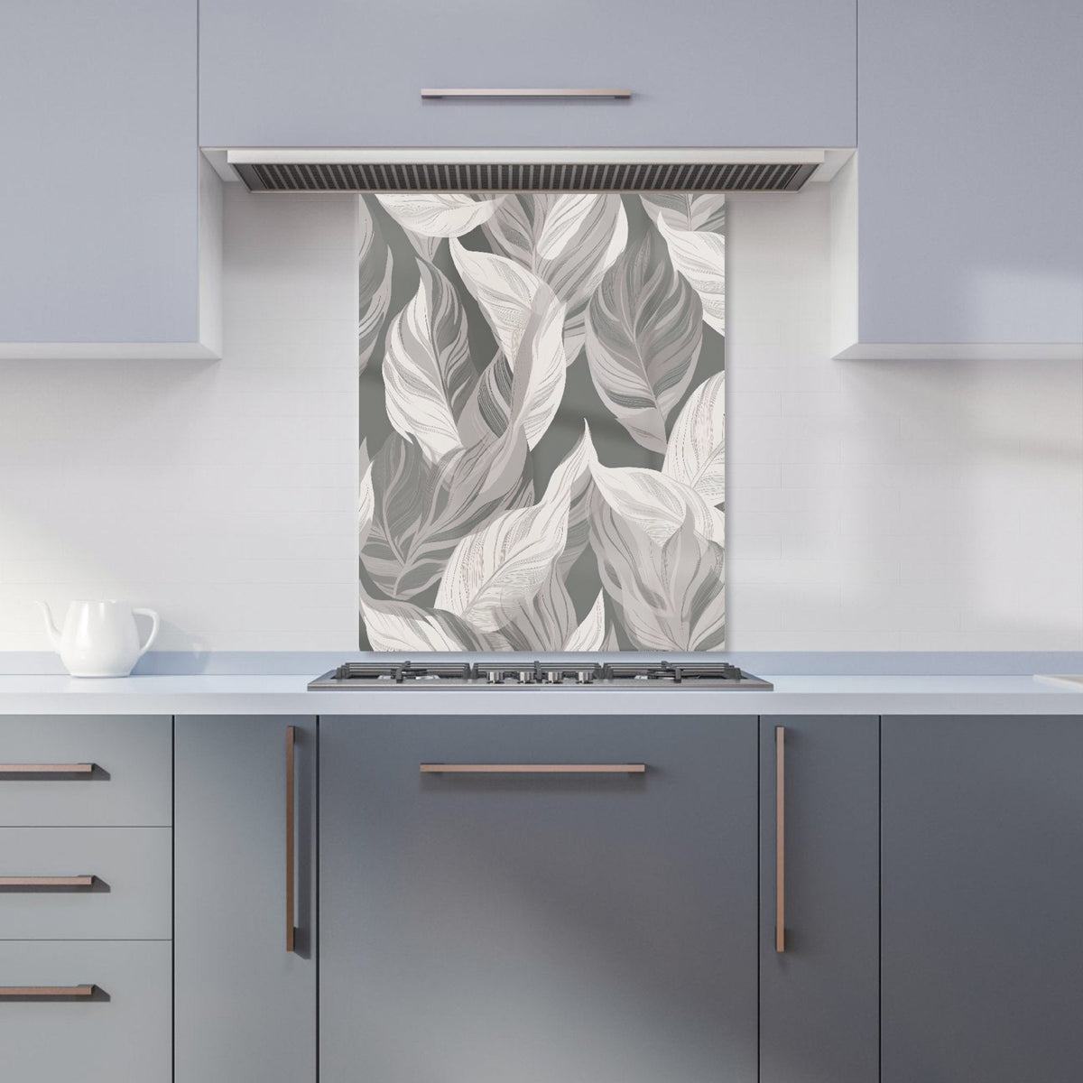 Grey Floral Leaves Kitchen Splashback