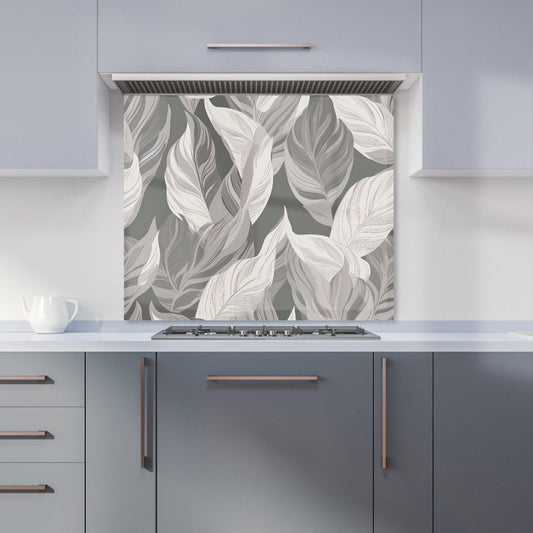 Grey Floral Leaves Kitchen Splashback