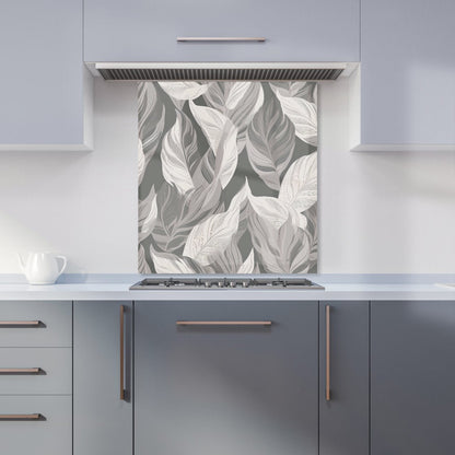 Grey Floral Leaves Kitchen Splashback