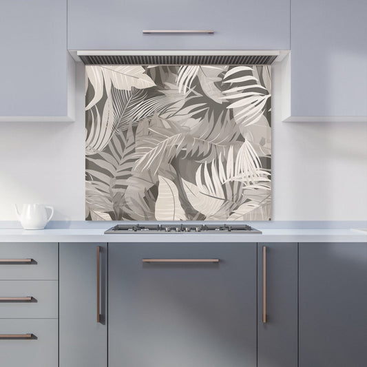 Grey Brown Tropical Leaves Kitchen Splashback