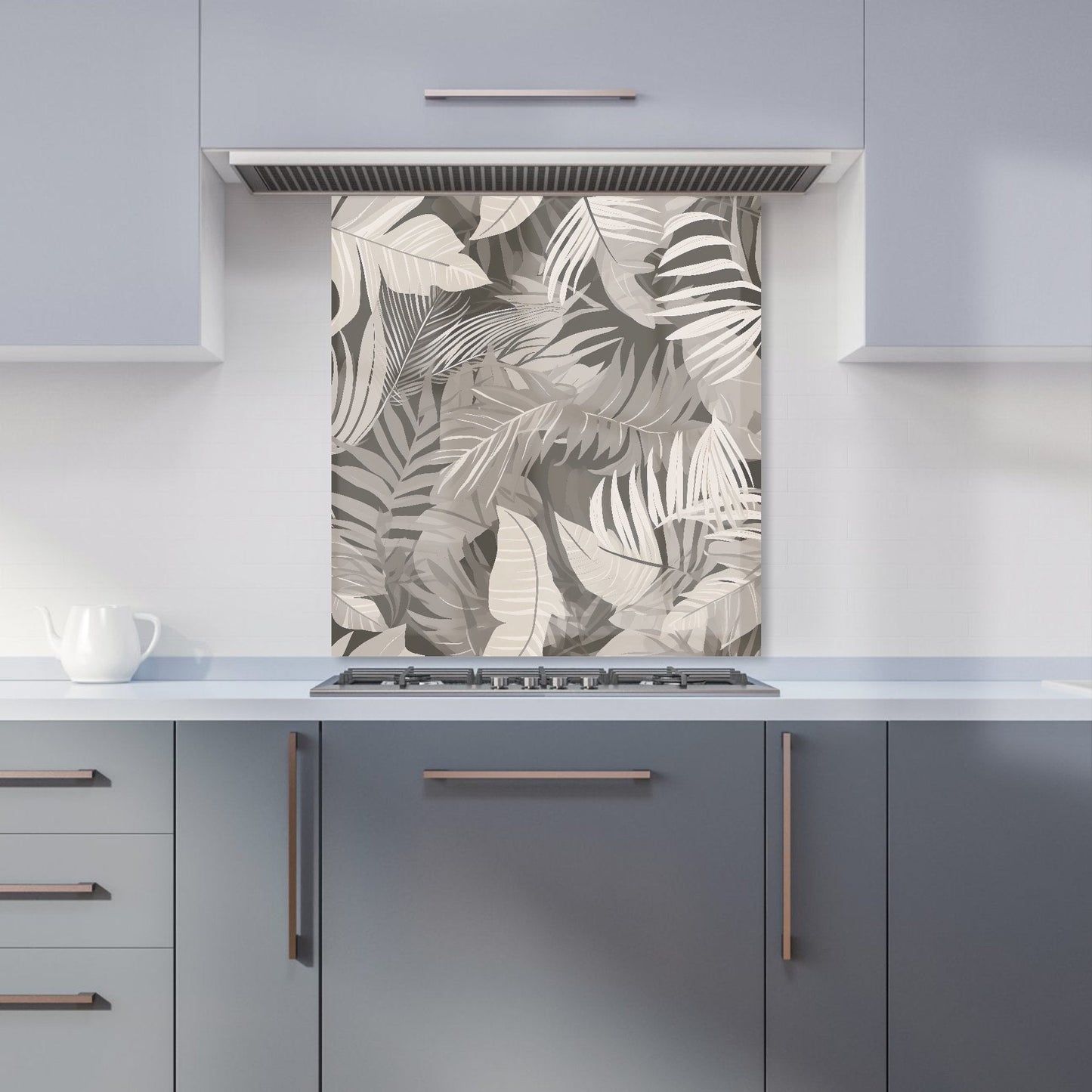 Grey Brown Tropical Leaves Kitchen Splashback