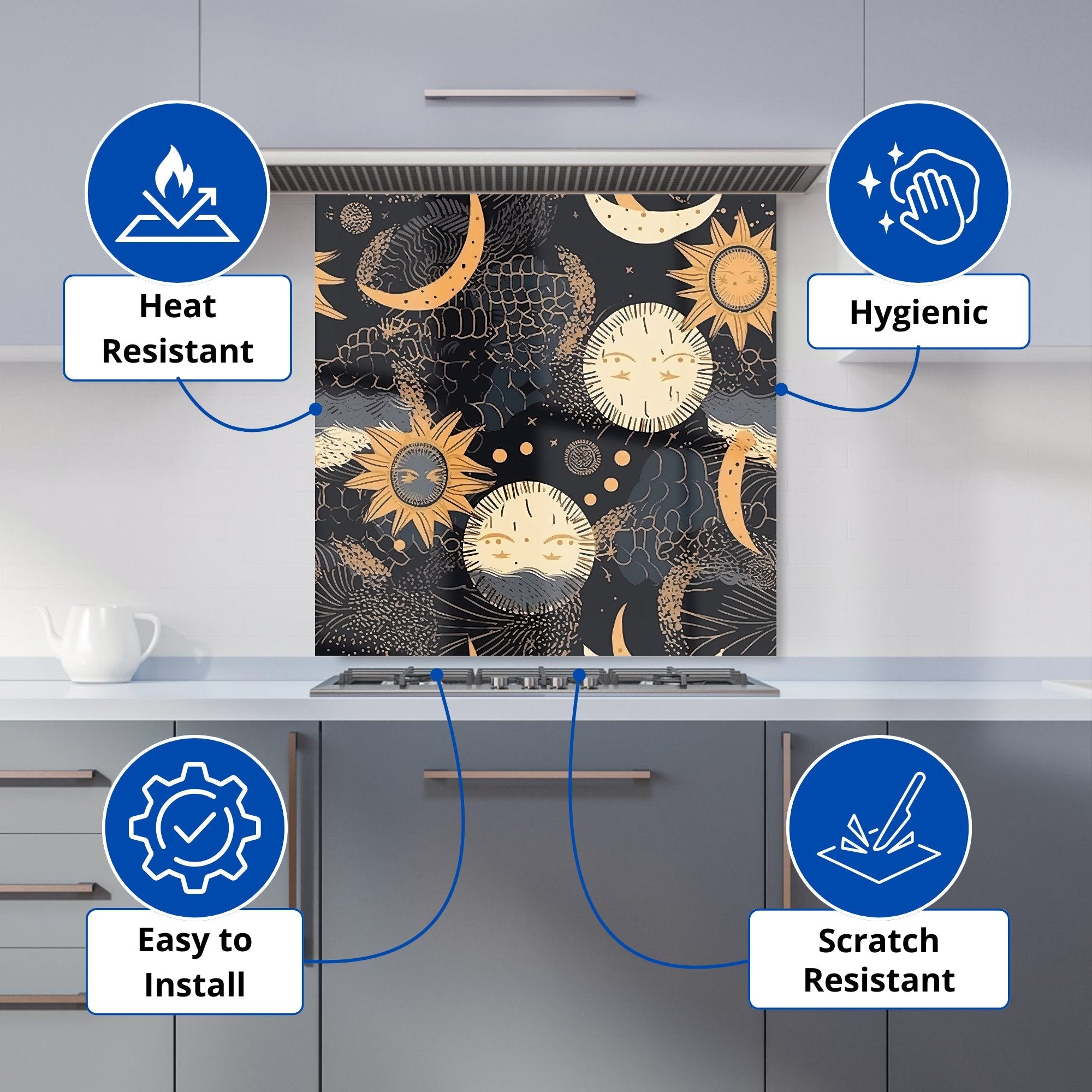 Gold Sun and Moon Kitchen Splashback