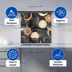 Gold Sun and Moon Kitchen Splashback