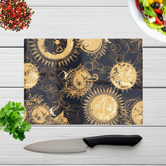 Moon And Sun Gold Blue Glass Chopping Board