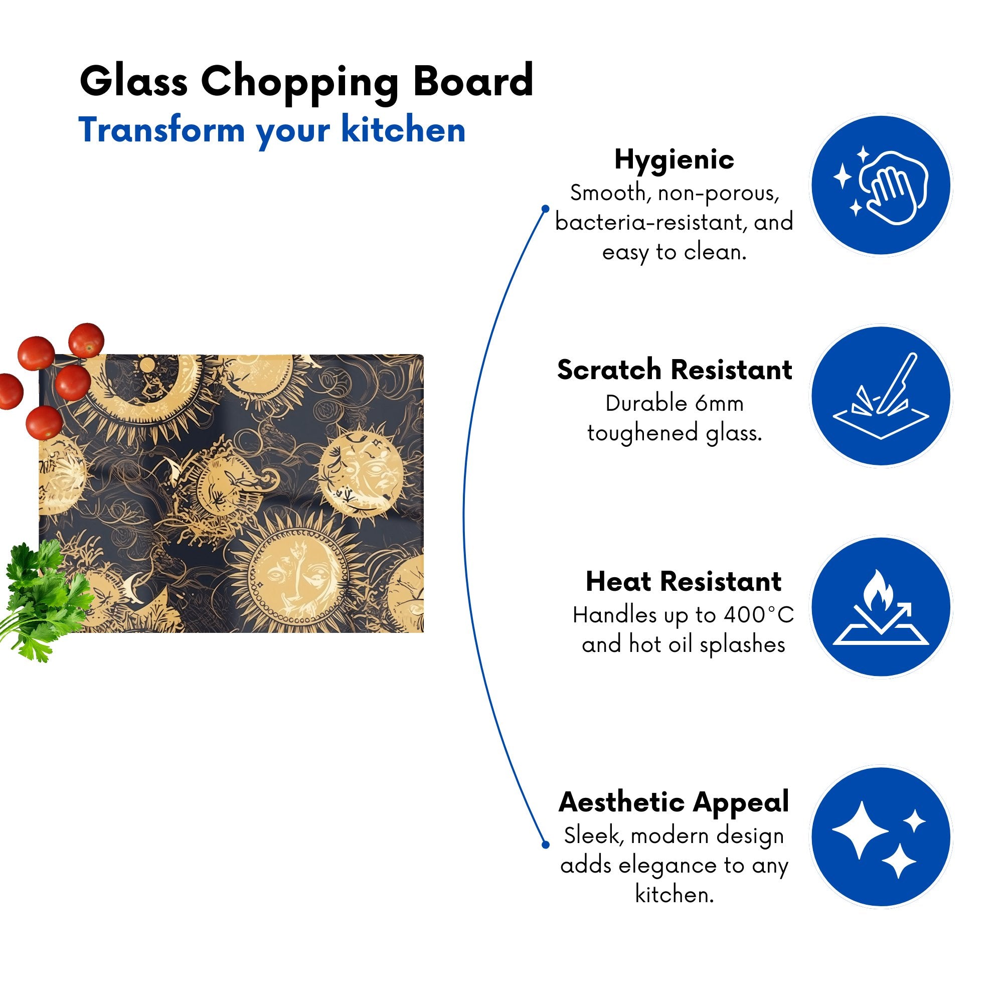 Moon And Sun Gold Blue Glass Chopping Board