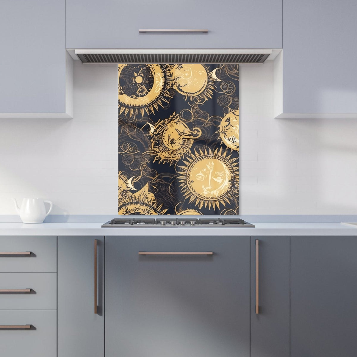 Moon and Sun Gold Blue Kitchen Splashback