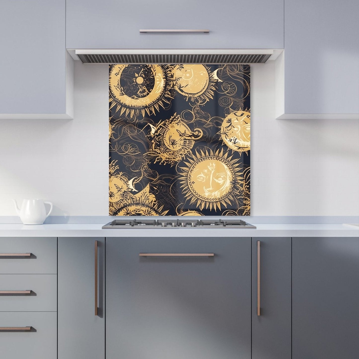 Moon and Sun Gold Blue Kitchen Splashback