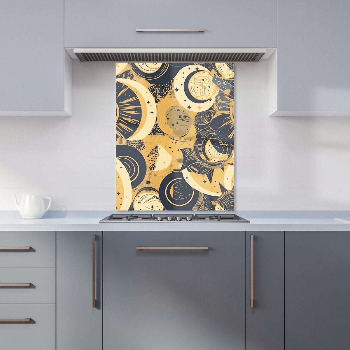 Blue Gold Moon and Sun Kitchen Splashback