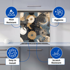Abstract Blue Gold Moon Sun Kitchen Splashback