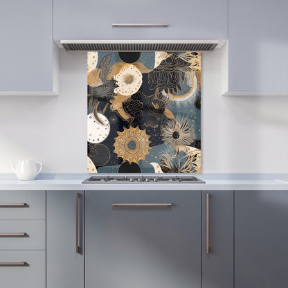 Abstract Blue Gold Moon Sun Kitchen Splashback