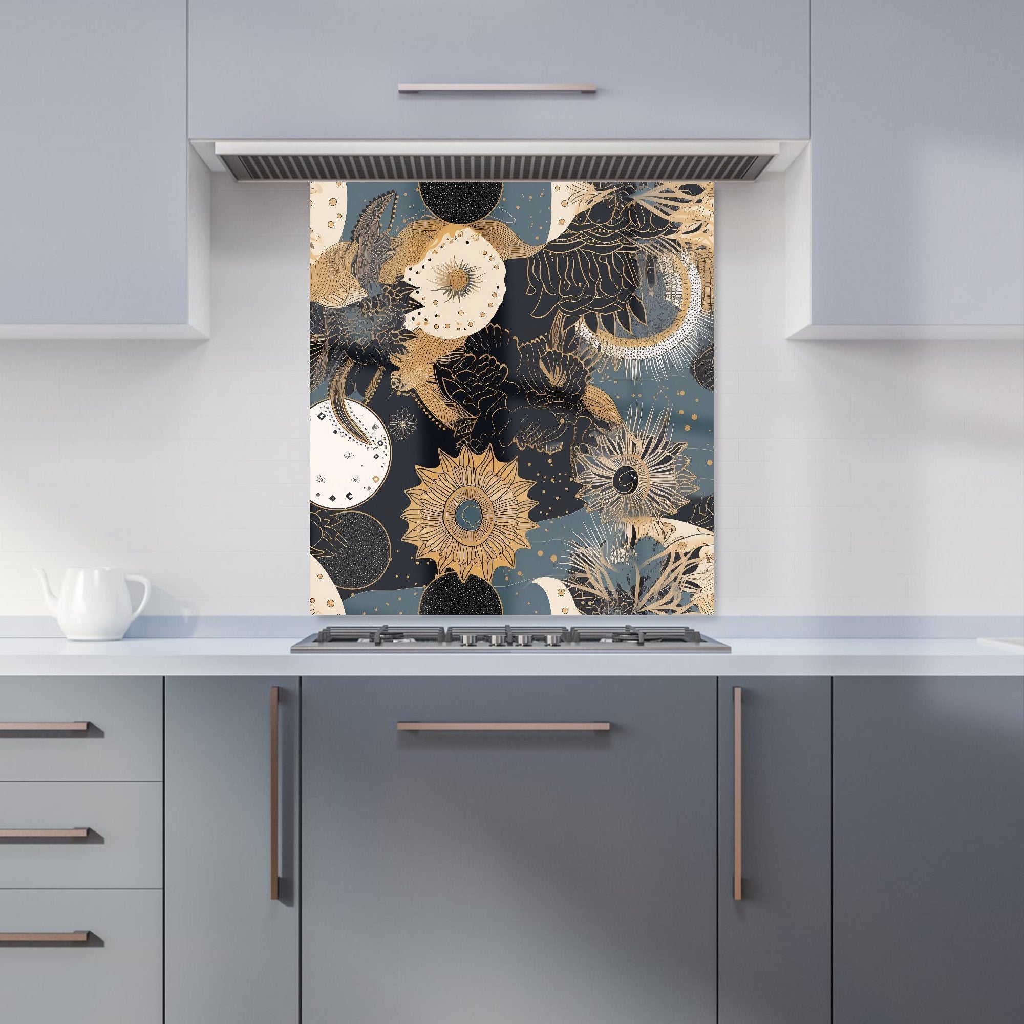 Abstract Blue Gold Moon Sun Kitchen Splashback