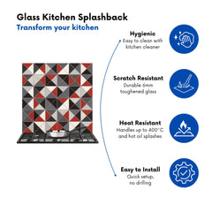 Grey Red Triangle Geometric Kitchen Splashback