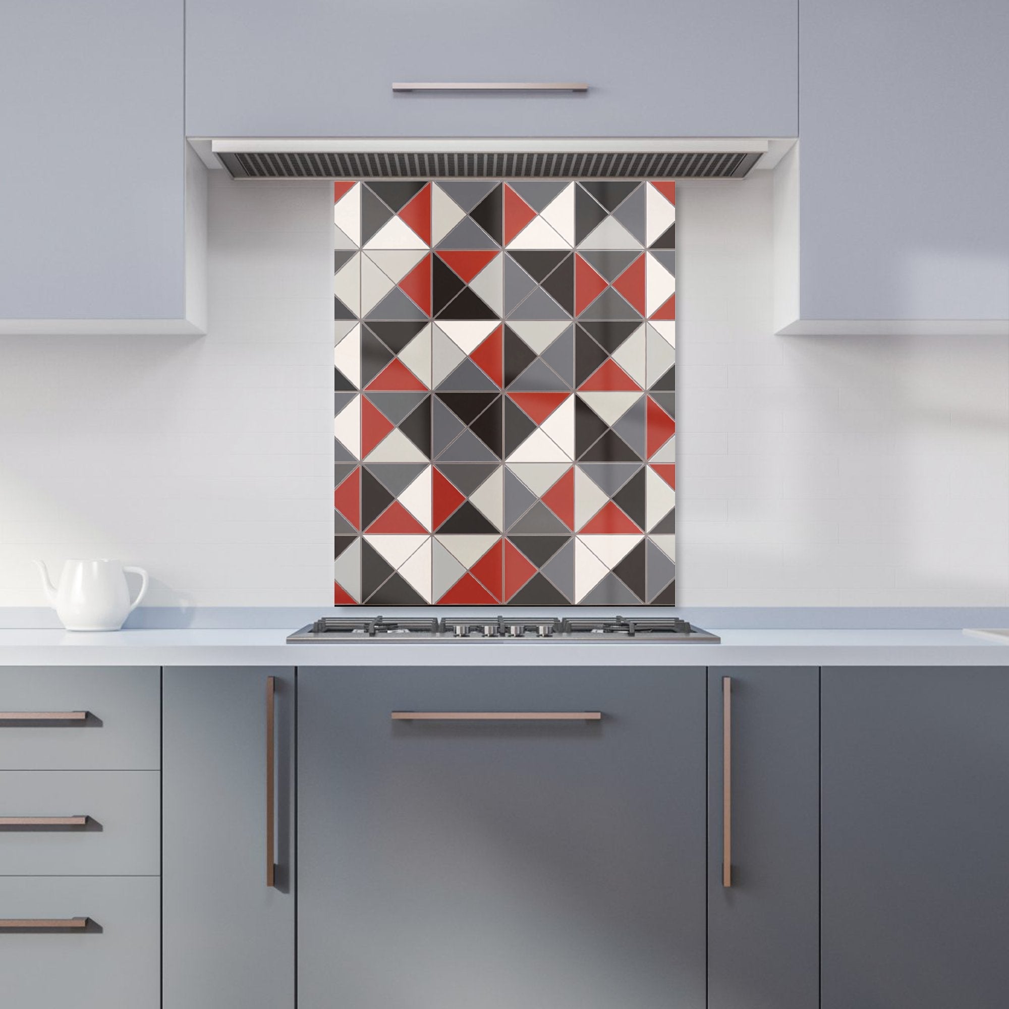 Grey Red Triangle Geometric Kitchen Splashback