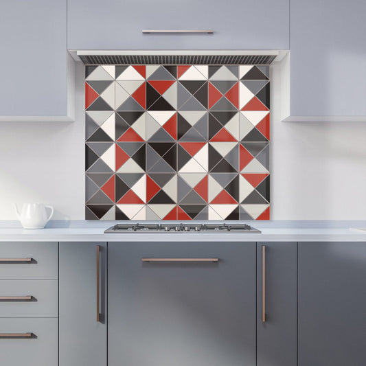 Grey Red Triangle Geometric Kitchen Splashback