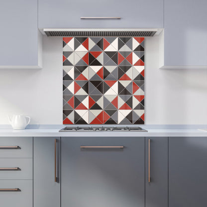 Grey Red Triangle Geometric Kitchen Splashback