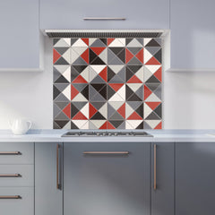 Grey Red Triangle Geometric Kitchen Splashback