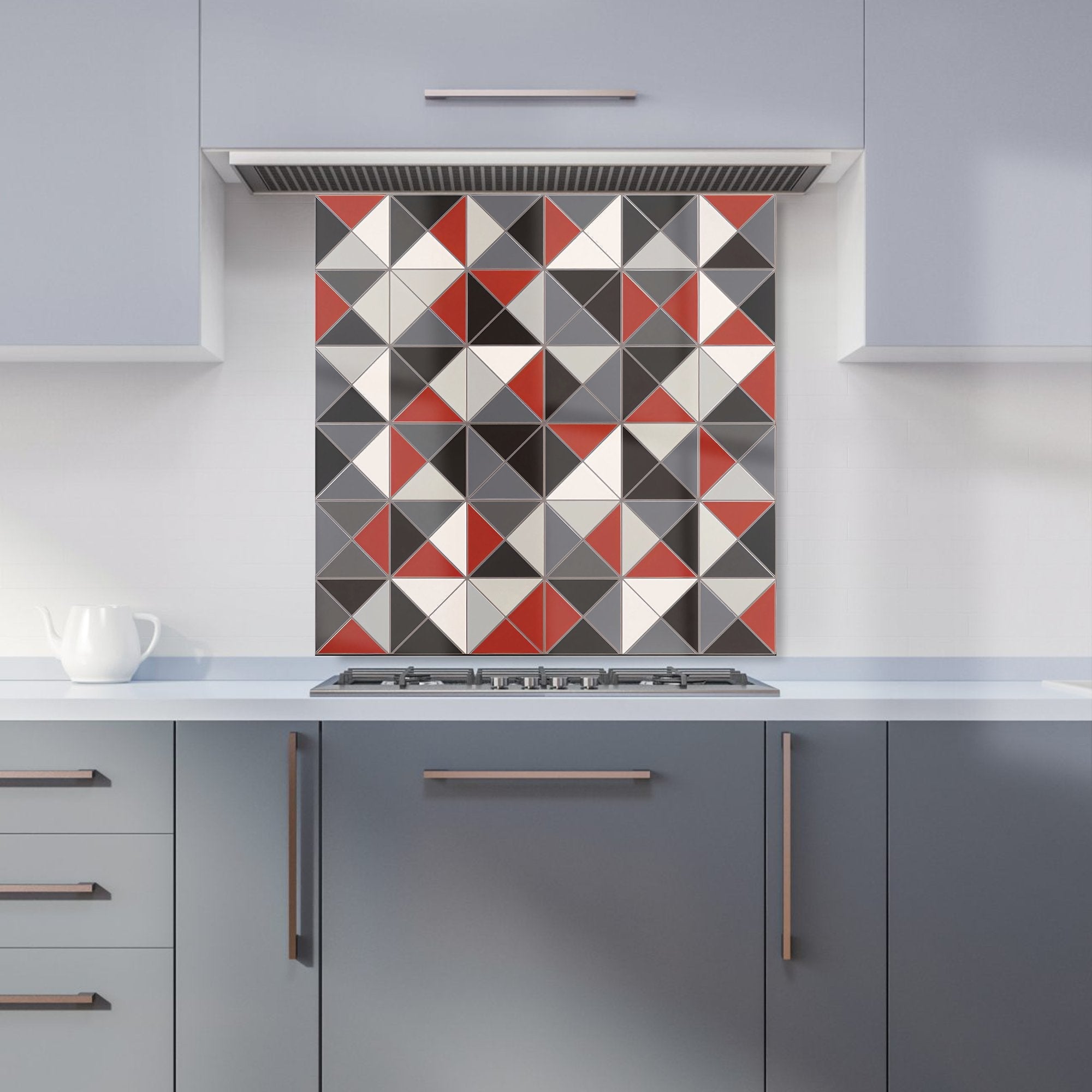 Grey Red Triangle Geometric Kitchen Splashback