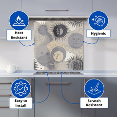 Grey Black Abstract Moon and Sun Kitchen Splashback