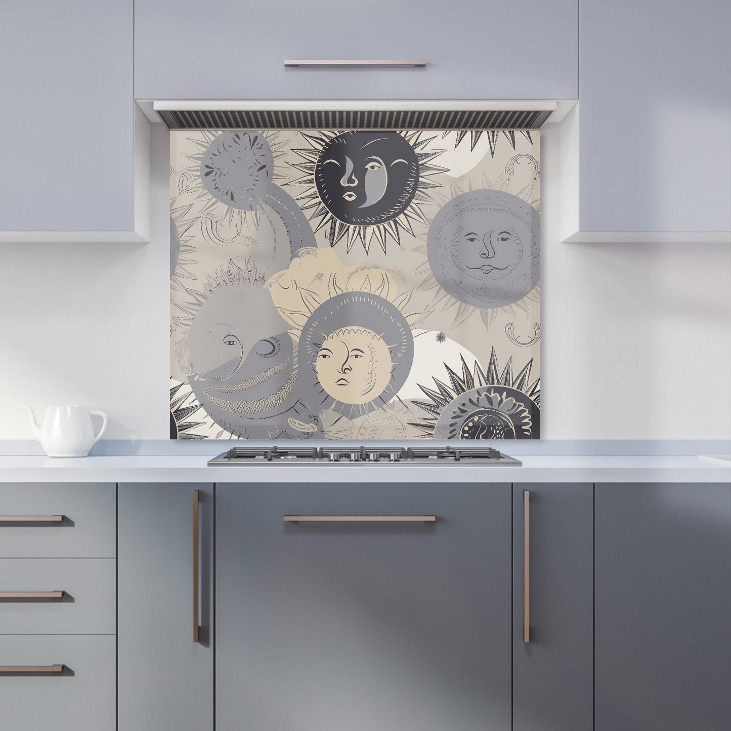 Grey Black Abstract Moon and Sun Kitchen Splashback