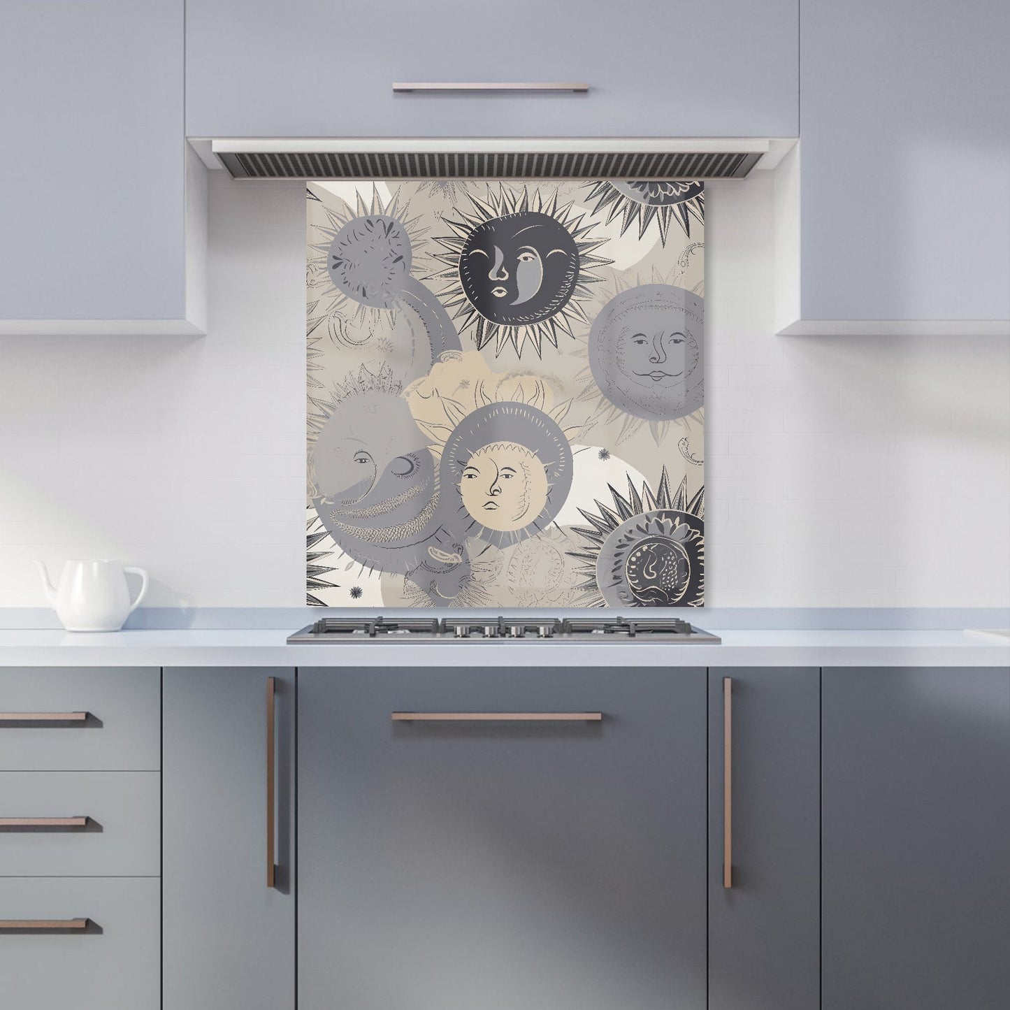 Grey Black Abstract Moon and Sun Kitchen Splashback