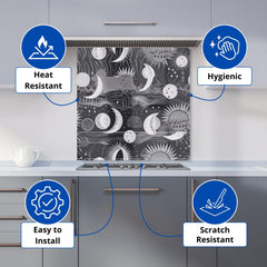 Abstract Black White Moon and Sun Kitchen Splashback