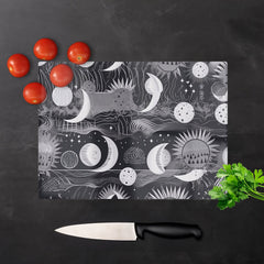 Abstract Black White Moon And Sun Glass Chopping Board