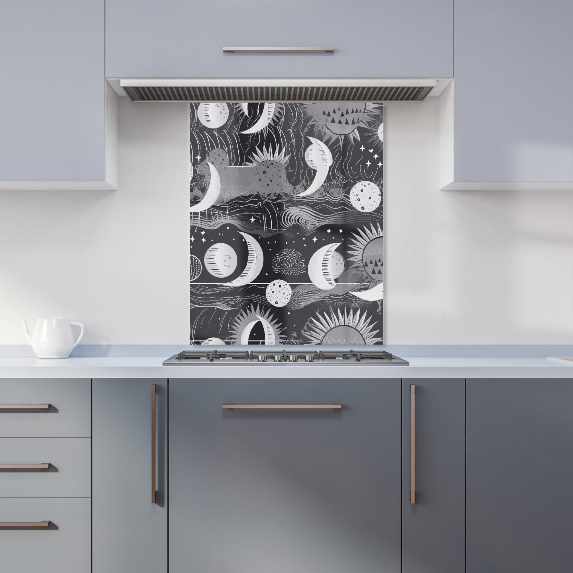 Abstract Black White Moon and Sun Kitchen Splashback