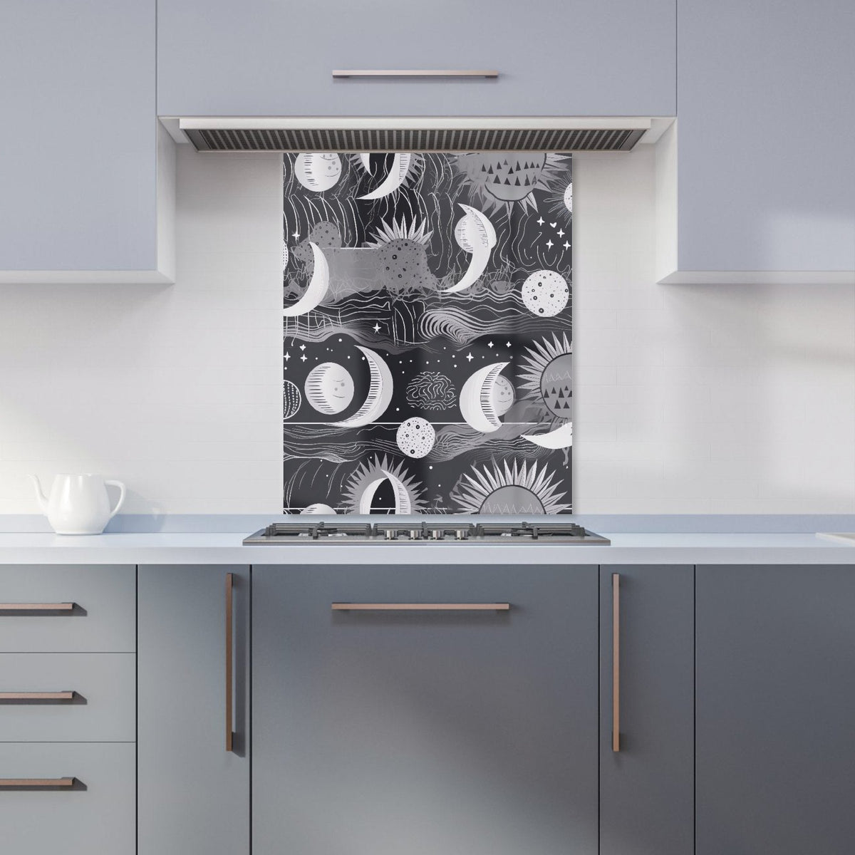 Abstract Black White Moon and Sun Kitchen Splashback