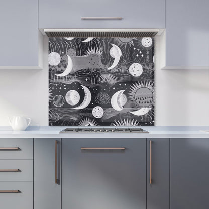 Abstract Black White Moon and Sun Kitchen Splashback