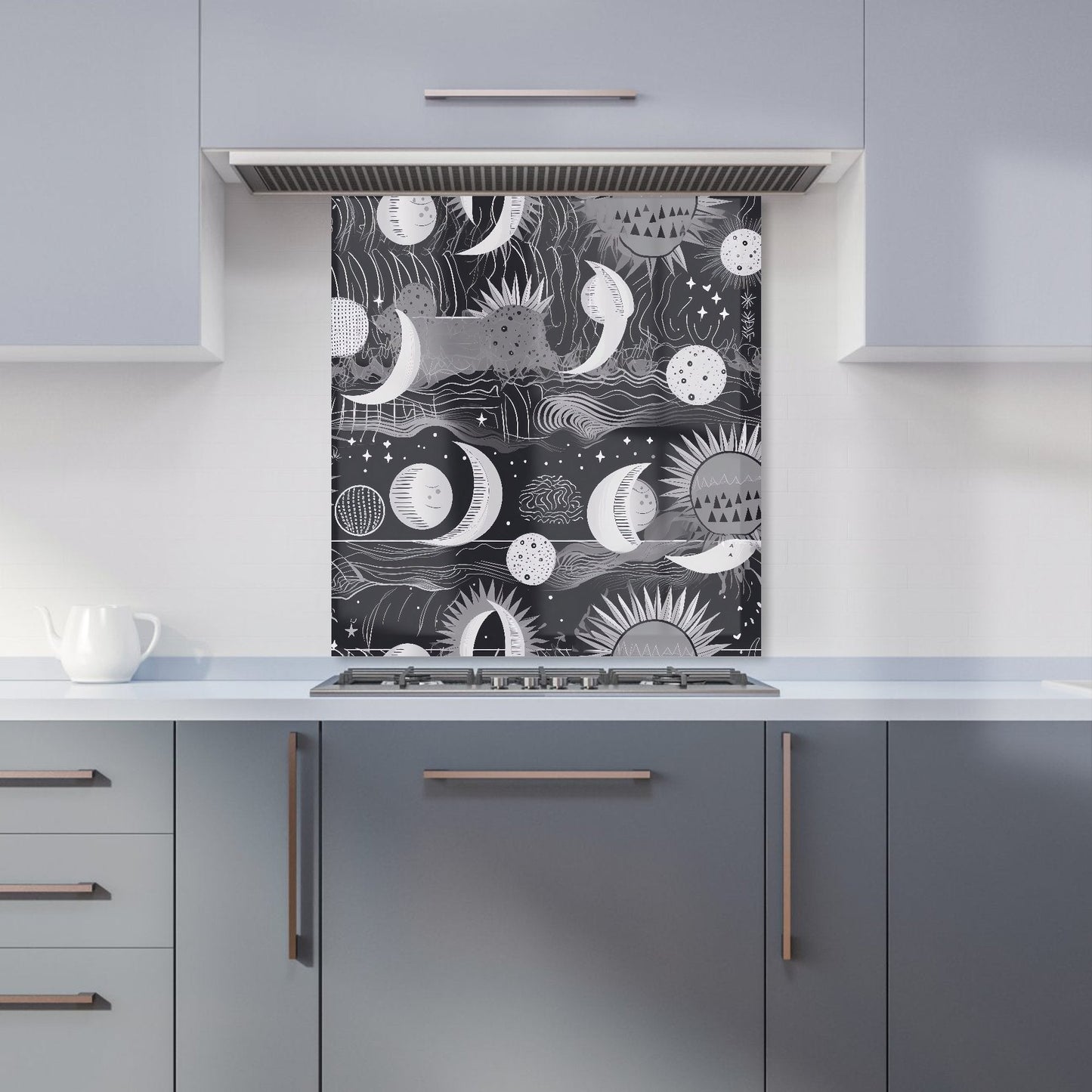 Abstract Black White Moon and Sun Kitchen Splashback