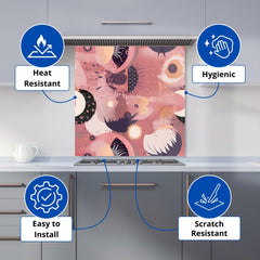 Abstract Red Pink Pattern Kitchen Splashback