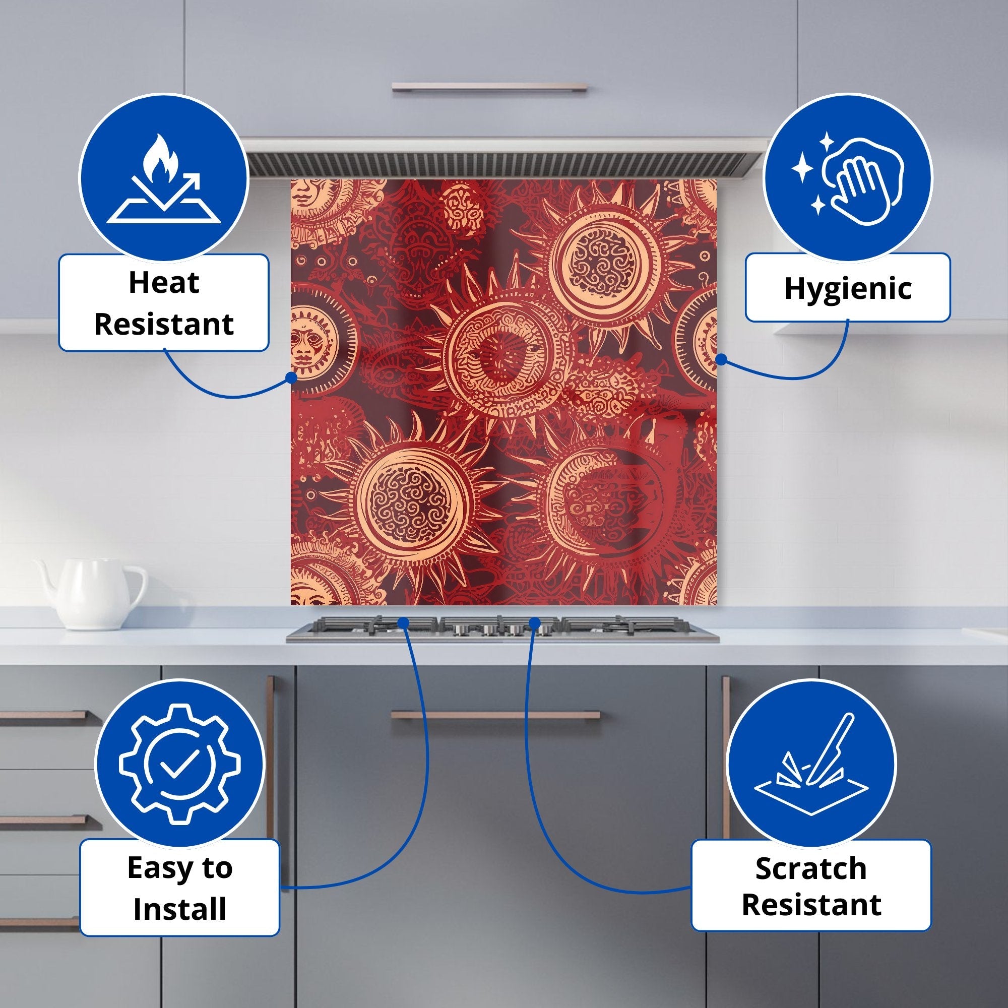 Abstract Red Moon and Sun Kitchen Splashback