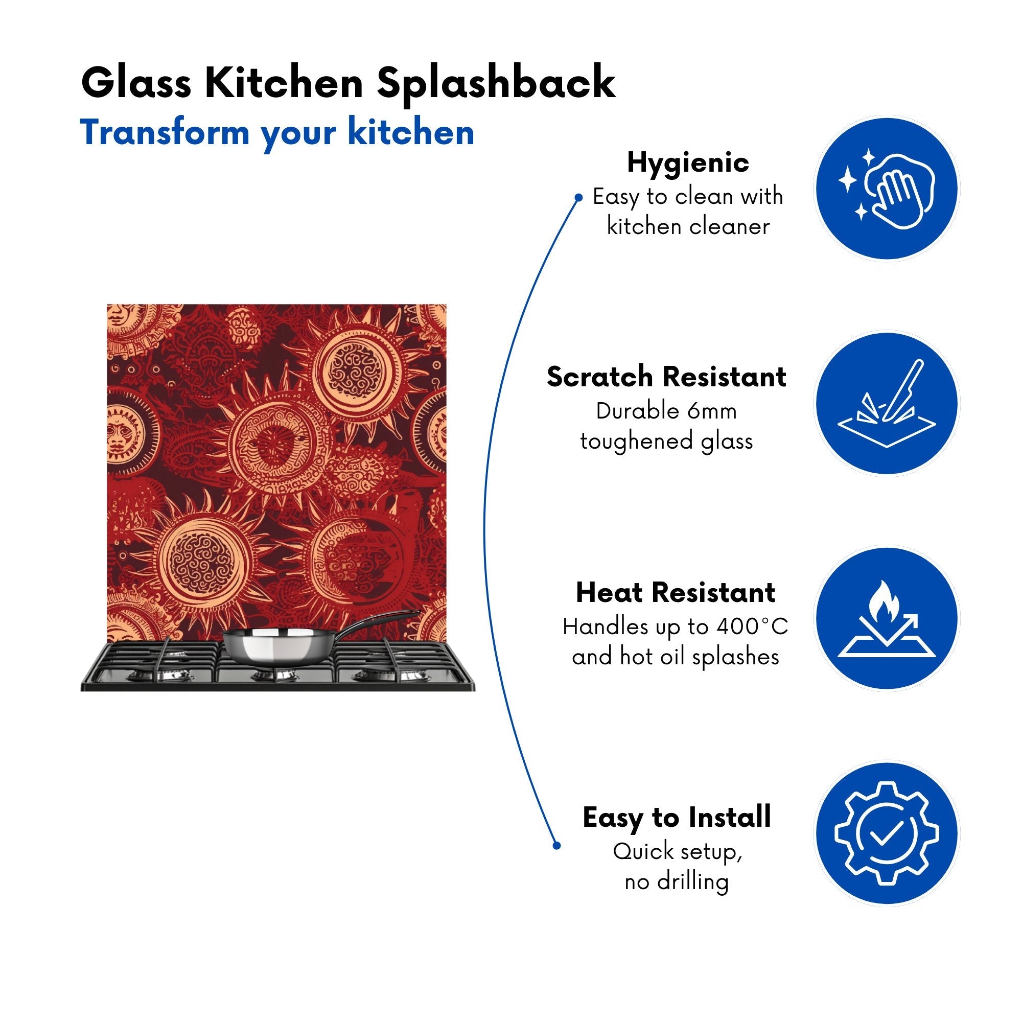 Abstract Red Moon and Sun Kitchen Splashback