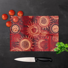 Abstract Red Moon And Sun Glass Chopping Board