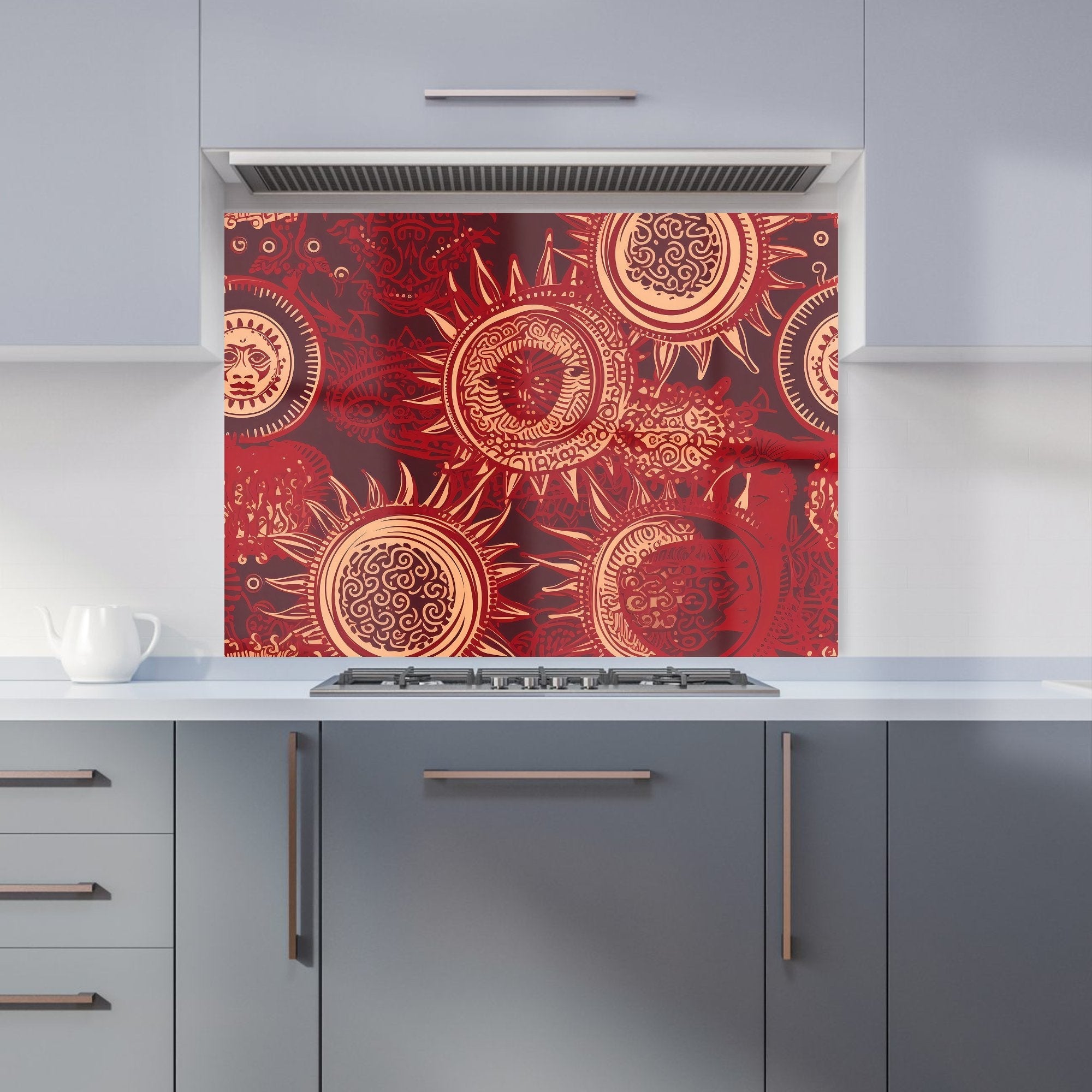 Abstract Red Moon and Sun Kitchen Splashback