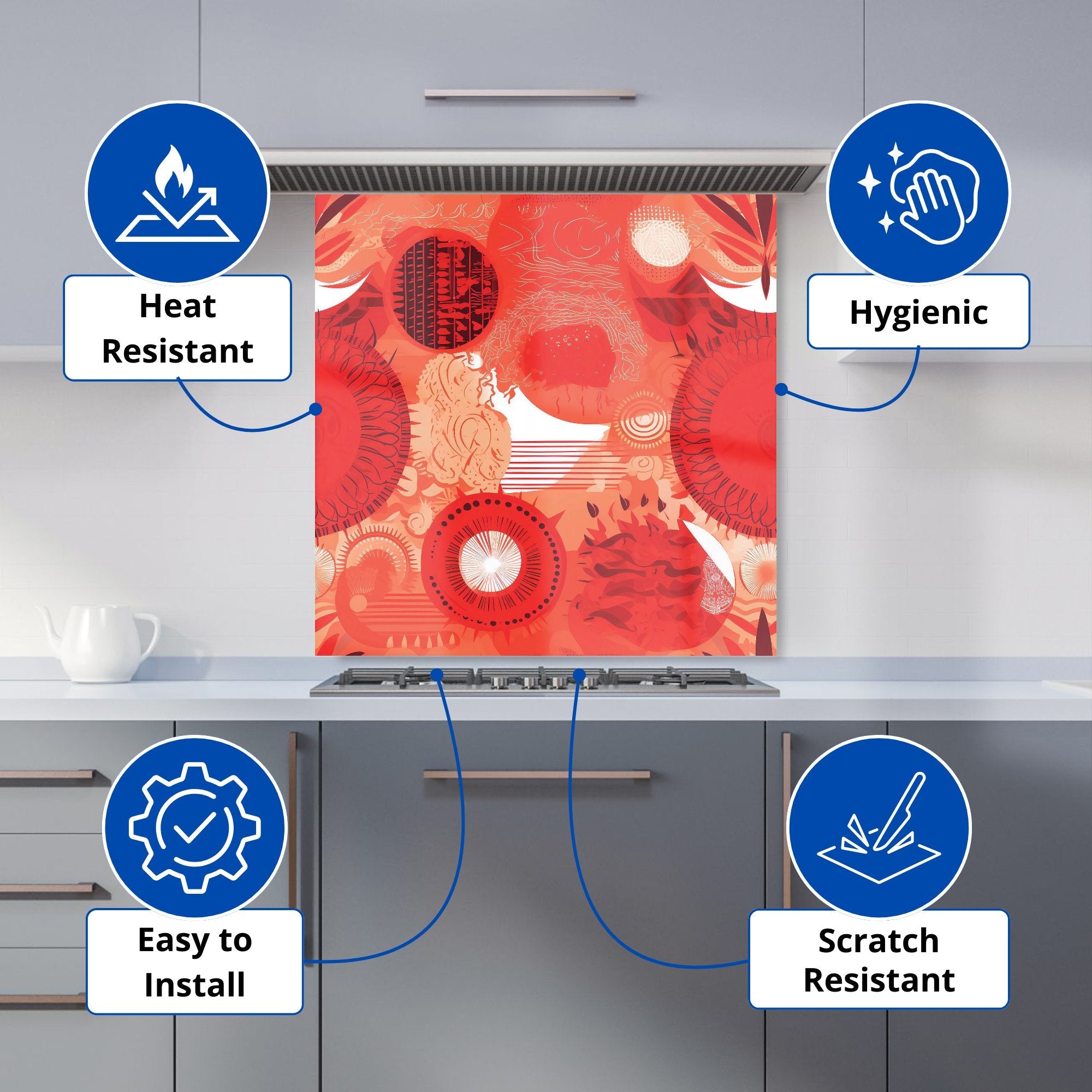 Abstract Red Sun pattern Kitchen Splashback