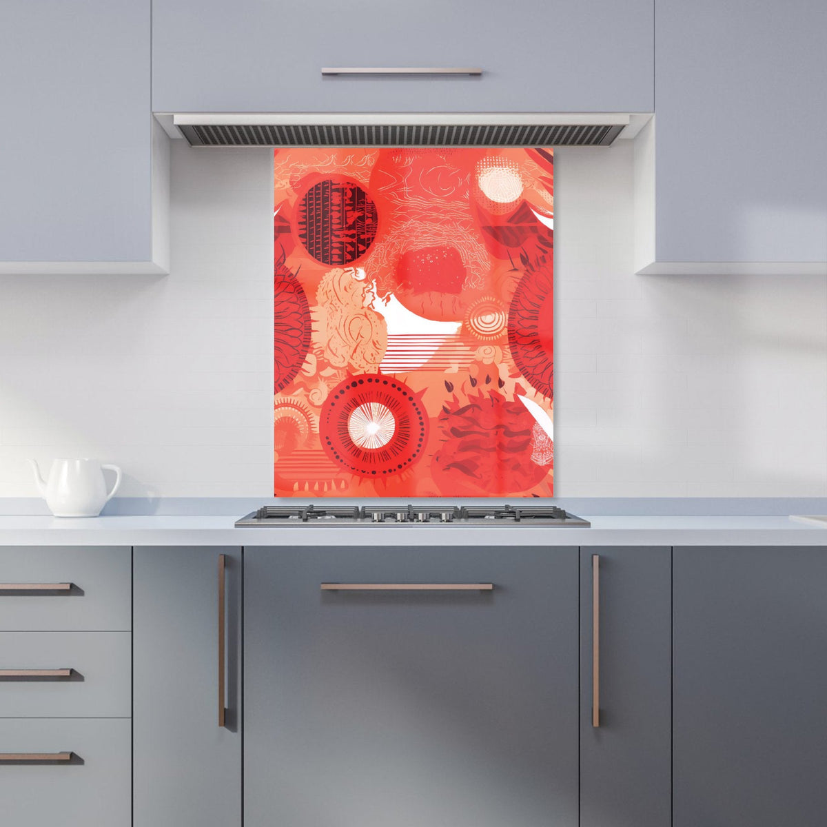 Abstract Red Sun pattern Kitchen Splashback