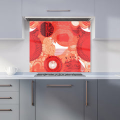 Abstract Red Sun pattern Kitchen Splashback