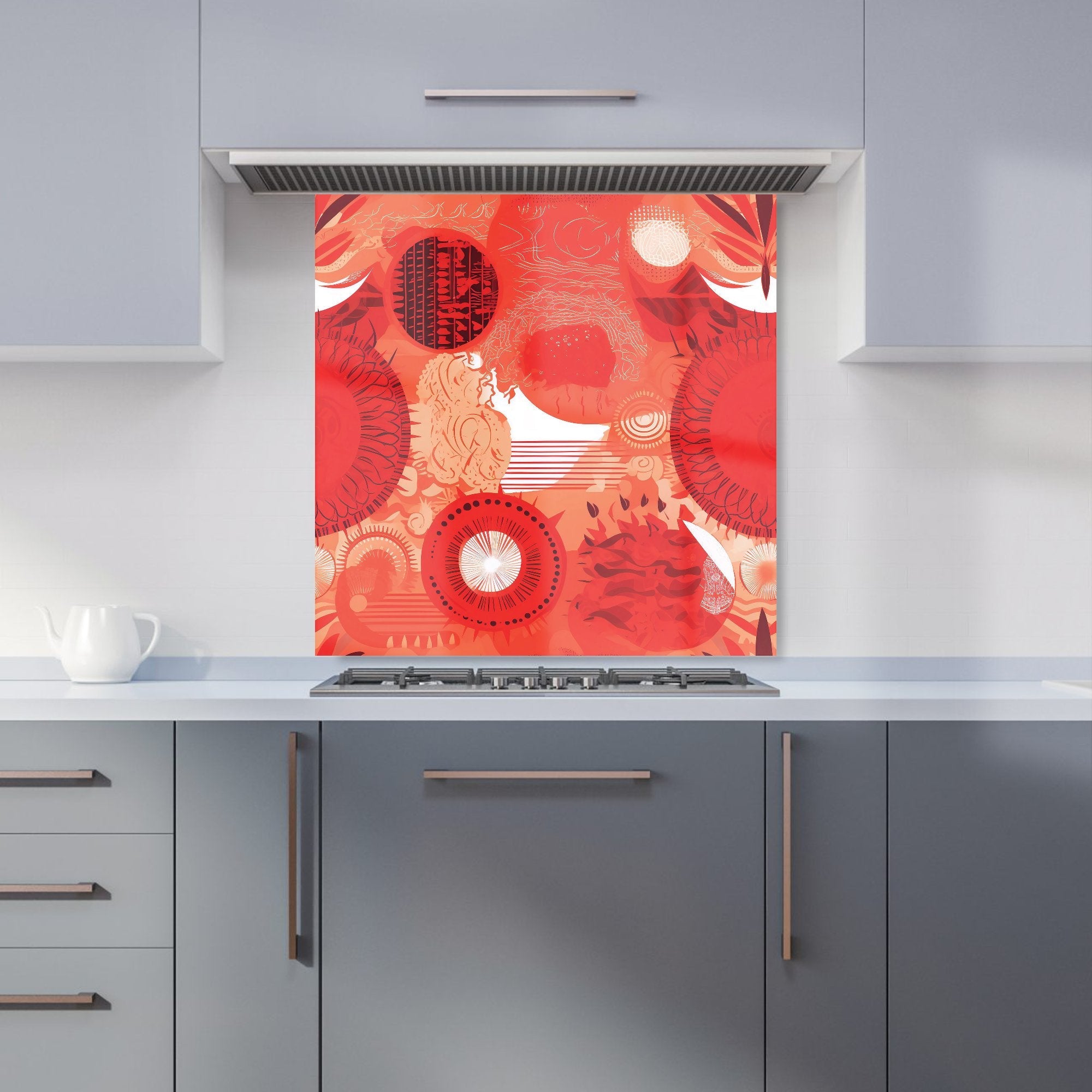 Abstract Red Sun pattern Kitchen Splashback