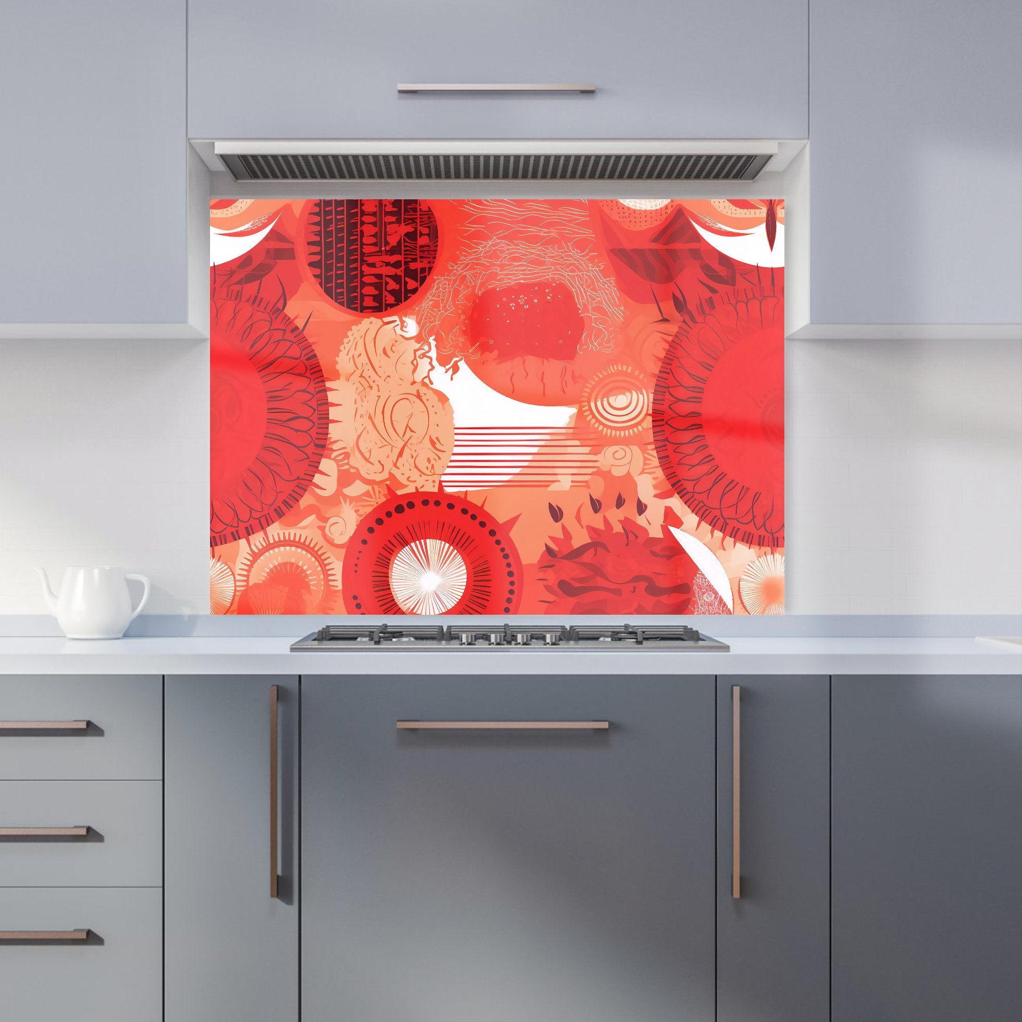 Abstract Red Sun pattern Kitchen Splashback