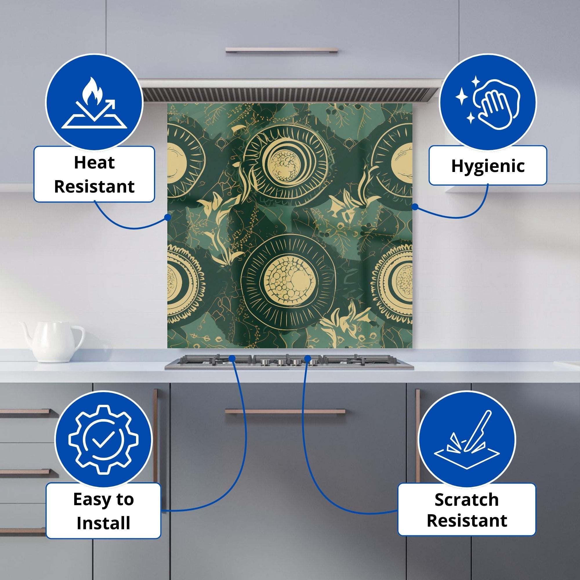 Abstract Green Gold Moon Pattern Kitchen Splashback