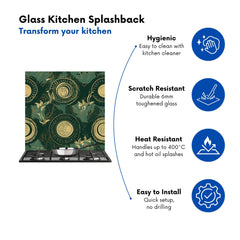 Abstract Green Gold Moon Pattern Kitchen Splashback