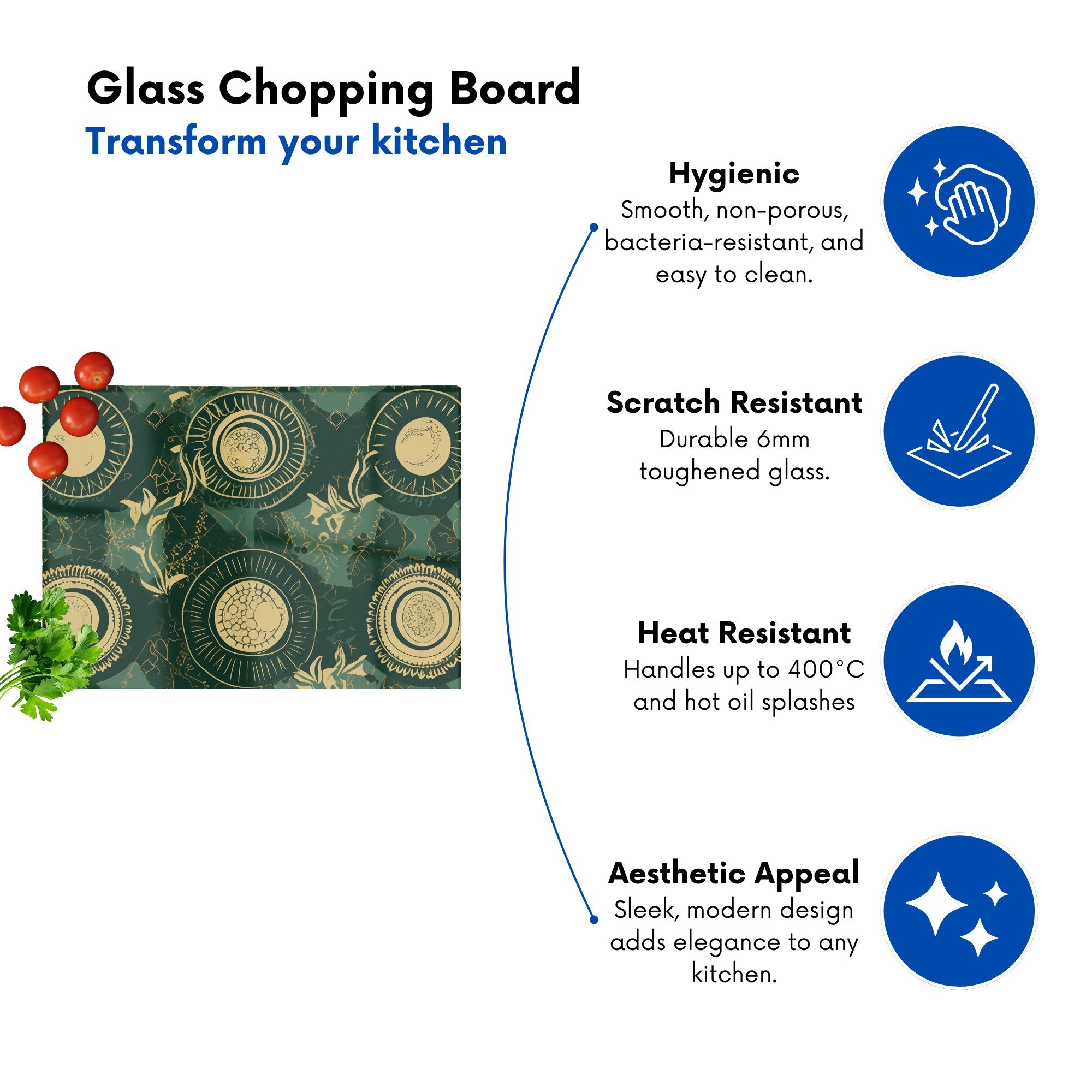 Abstract Green Gold Moon Pattern Glass Chopping Board