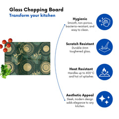 Abstract Green Gold Moon Pattern Glass Chopping Board