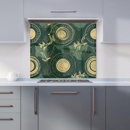 Abstract Green Gold Moon Pattern Kitchen Splashback