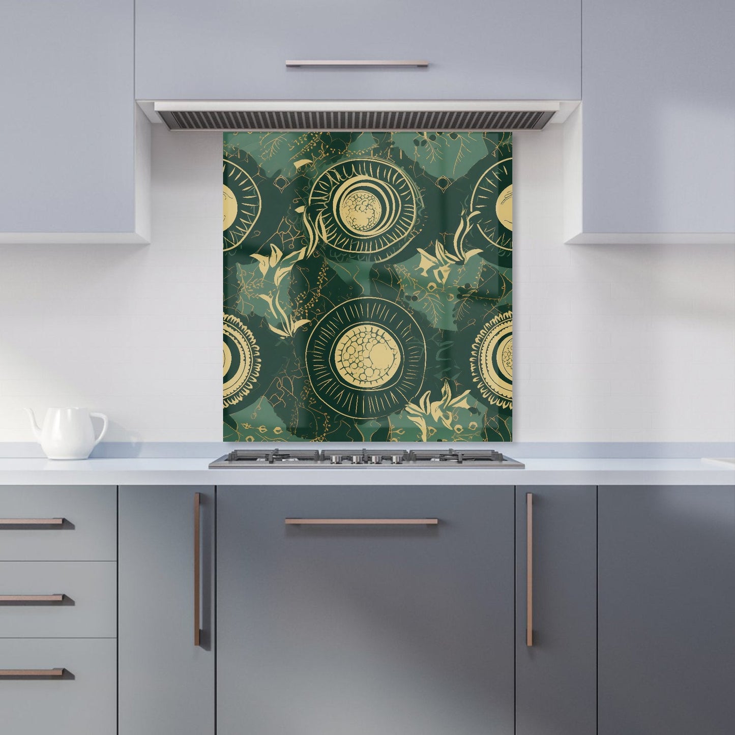 Abstract Green Gold Moon Pattern Kitchen Splashback